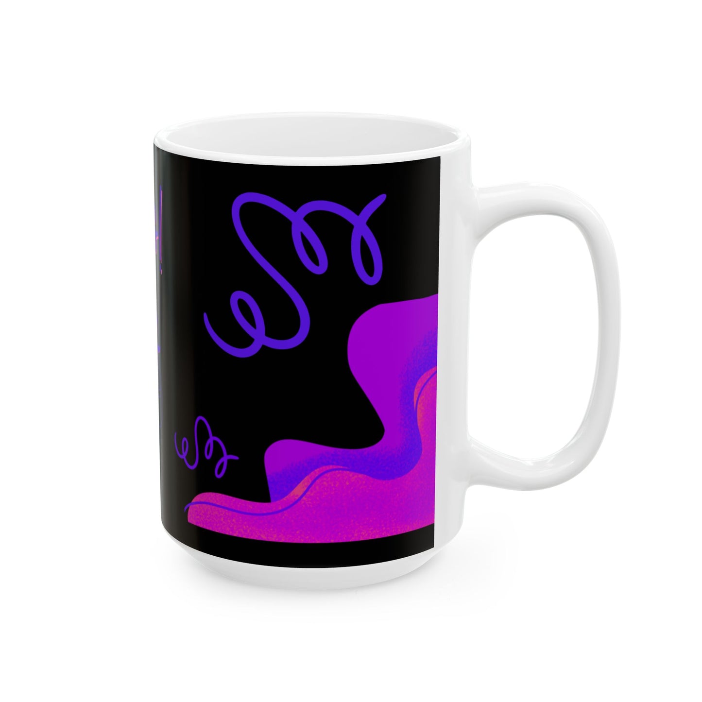 Fearless African American Woman Ceramic Mug | Black Mug With Neon Pink & Purple Abstract Design" Ceramic Mug, (11oz, 15oz)