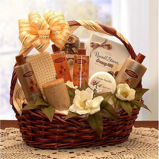 Vanilla Luxuries Bath And Body Basket - Spa Baskets For Women Gift